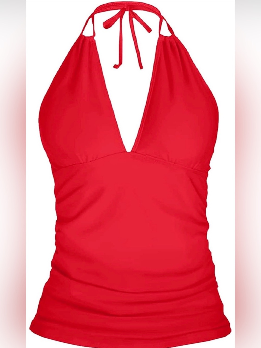 Yonique Red Halter V-Neck Tankini Top Size Small BNWOT